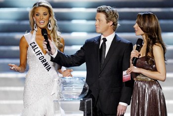 Miss California contestant Carrie Prejean answers a controversial question during the Miss USA 2009 Pageant.